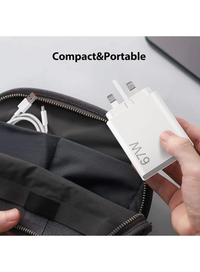 67W Fast Charger Plug Compatible with Xiaomi/Redmi Smart Phones, 5A/1M Turbo Charging Cable, Type A Wall Charger UK, USB C Cable for Xiaomi 17/15/14/14T/14 Ultra/13/13 Lite 13/13 Pro/12T/12/12X/11A/10 and Redmi Note 15/14/13/12/11 Pro/10/K90/K80/K70/K60/Xiaomi POCO F8/F7/F6/ F5 Pro/F4 Gt/X8/X7/X6/X5/X4 Pro - Image 3